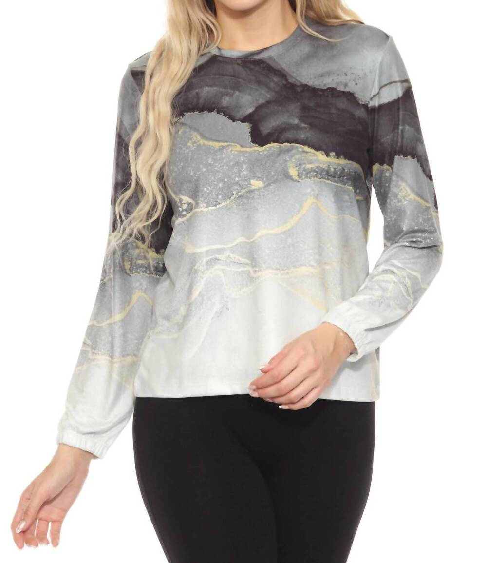 NEW PJ SALVAGE diamond marble long sleeve top in multi